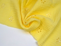 Ткань Муслин двухслойный (жатка) одноцветный с вышивкой Желтый 125г/м2 шир. 135см производства Китай состав Хлопок 100%
