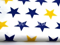 Ткань Звезды крупные темно-синие и желтые на белом КИТ 125г/м2 шир. 160см производства Китай состав Хлопок 100%