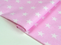 Ткань Звезды белые на розовом Н 125г/м2 шир. 160cм производства Польша состав 100% Хлопок