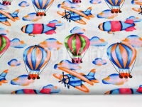 Ткань Самолеты и воздушные шары разноцветные на светло-сером 125г/м2 шир.160см производства Польша состав 100% Хлопок