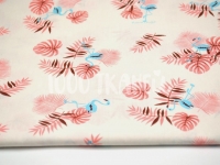 Ткань Фламинго бирюзовые и папоротники перскивые на белом КИТ 125г/м2 шир. 160с производства Китай состав Хлопок 100%
