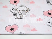 Ткань Слоненок с воздушным шариком (розовое сердце) 125г/м2 шир.162см производства Польша состав Хлопок 100%