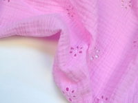 Ткань Муслин двухслойный (жатка) одноцветный с вышивкой Розовый 125г/м2 шир. 135см производства Китай состав Хлопок 100%