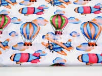 Ткань Самолеты и воздушные шары разноцветные на белом 125г/м2 шир.160см производства Польша состав Хлопок 100%
