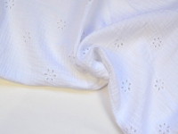 Ткань Муслин двухслойный (жатка) одноцветный с вышивкой Белый 125г/м2 шир. 135см производства Китай состав Хлопок 100%