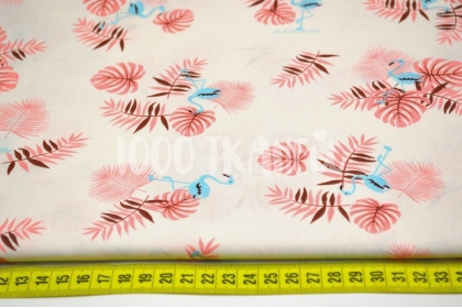Фламинго бирюзовые и папоротники перскивые на белом КИТ 125г/м2 шир. 160с