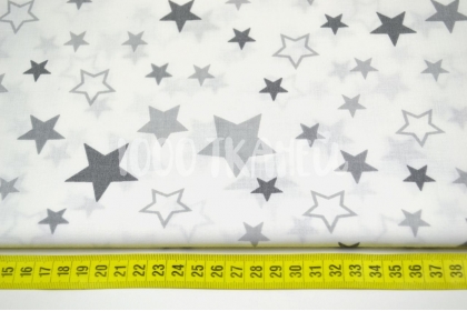 Звезды и контуры звезд серые на белом 125г/м2 шир. 160см