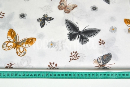 Бабочки бежево-серые на белом ТУР 125г/м2 шир. 240 см