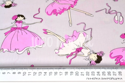 Балерины розово-белые на сером КИТ 125г/м2 шир. 160см