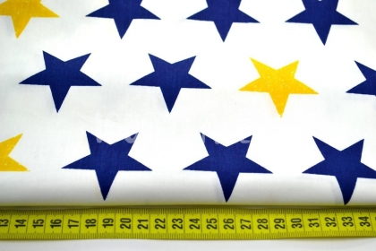 Звезды крупные темно-синие и желтые на белом КИТ 125г/м2 шир. 160см