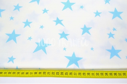 Звезды голубые большие и маленькие  на белом 125г/м2 шир. 160см