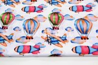 Ткань Самолеты и воздушные шары разноцветные на белом 125г/м2 шир.160см производства Польша состав Хлопок 100%