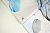 Ткань Перья и одуванчики серо-голубые на белом ТУР 125г/м2 шир. 240 см производства Турция состав 100% Хлопок