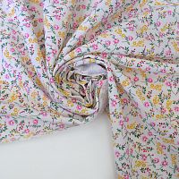 Купить Полевые цветы розово-желтые на белом с эффектом крэш 140г/м2 шир. 140см в Калининграде