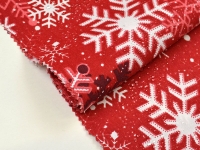 Ткань Duck с водоотталкивающим покрытием Снежинки на красном 220гр/м2 шир.180см производства Турция состав 70% хлопок 30% полиэстер