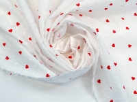 Ткань Батист с мушками Сердечки красные на белом 80г/м2 шир. 145см производства Китай состав 100% Хлопок