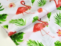 Ткань Фламинго цветы и зеленые листья на белом 125г/м2 шир.160см производства Польша состав 100% Хлопок