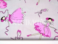 Ткань Балерины розово-белые на сером КИТ 125г/м2 шир. 160см производства Китай состав 100% Хлопок