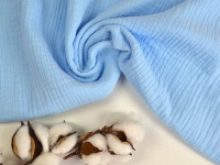 Ткань Муслин двухслойный (жатка) Нежно-голубой одноцветный №59н 125г/м2 шир. 135см производства Китай состав 100% Хлопок