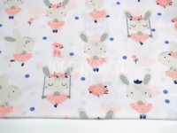Ткань Кролики в розовых юбках на белом 125г/м2 шир.160см производства Польша состав Хлопок 100%