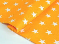 Ткань Звезды Белые на желтом (Цвет оранж) 125г/м2 шир. 160см производства Польша состав 100% Хлопок