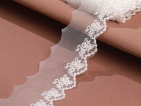 Ткань Кружево на сетке, 7417493 65 мм, цвет белый производства Китай состав Полиэстер 100%