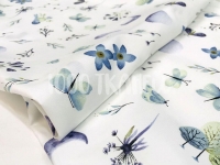 Ткань Бабочки, одуванчики и цветы фиолетовые на белом шир. 160см. 125 г/м2 Китай производства Китай состав 100% Хлопок