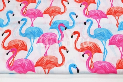 Фламинго разноцветные на белом 125г/м2 шир. 160см