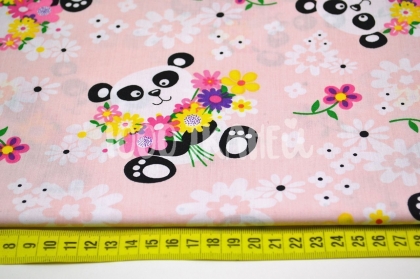 Панды с цветами на светло-розовом 125г/м2 шир. 160см