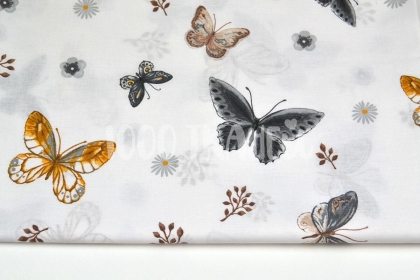 Бабочки бежево-серые на белом ТУР 125г/м2 шир. 240 см