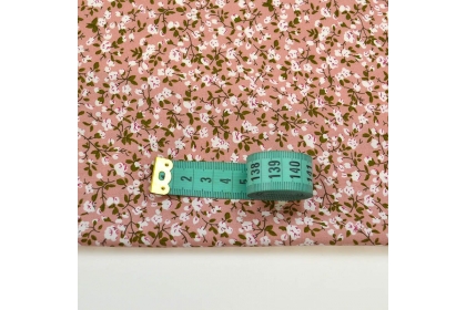 Штапель Цветочки мини белые на розовом 26977 105 г/м²  шир.145 см