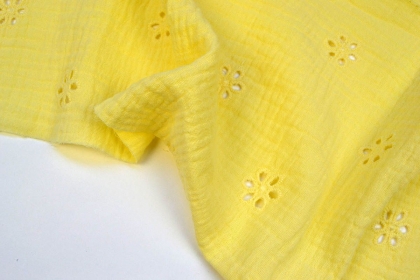 Муслин двухслойный (жатка) одноцветный с вышивкой Желтый 125г/м2 шир. 135см