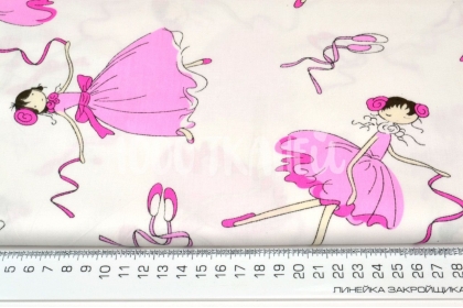 Балерины розово-белые на белом КИТ 125г/м2 шир. 160см