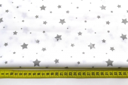 Звезды и звездочки серые на белом 125г/м2 шир. 160см 