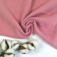 Ткань Муслин двухслойный (жатка) Розовый бархат Н одноцветный №36 125г/м2 шир. 135см производства Китай состав 100% Хлопок