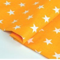 Ткань Звезды Белые на желтом (Цвет оранж) 125г/м2 шир. 160см производства Польша состав 100% Хлопок