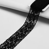 Ткань Кружево эластичное, 60 мм, цвет чёрный производства Китай состав Нейлон 90%, спандекс 10%
