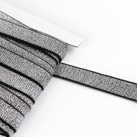 Ткань Резинка с глиттером 15 мм цвет чёрный/серебряный производства Китай состав 