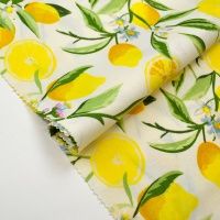 Ткань Duck с водоотталкивающим покрытием Лимоны на белом 320гр/м2 шир.180см производства Турция состав 65% хлопок 35% полиэстер