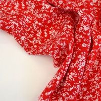 Ткань Штапель Цветочный принт на красном №6 110 г/м²  шир.140 см производства Китай состав 100% Вискоза