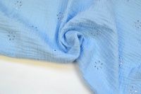 Ткань Муслин двухслойный (жатка) одноцветный с вышивкой Голубой 125г/м2 шир. 135см производства Китай состав 100% Хлопок